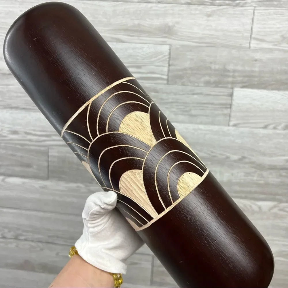 Cylinder Boho Rainbow Dark Brown Hand Carved Vase